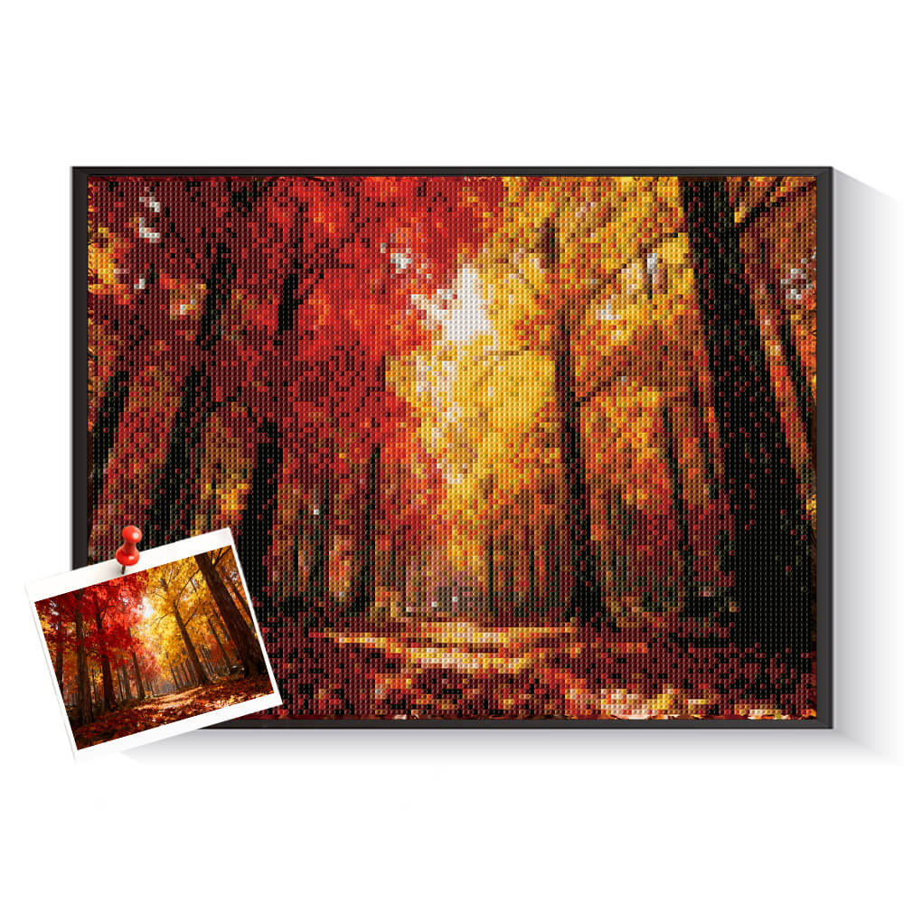 Custom autumn forest diamond painting created from a fall photo – DYCDIY