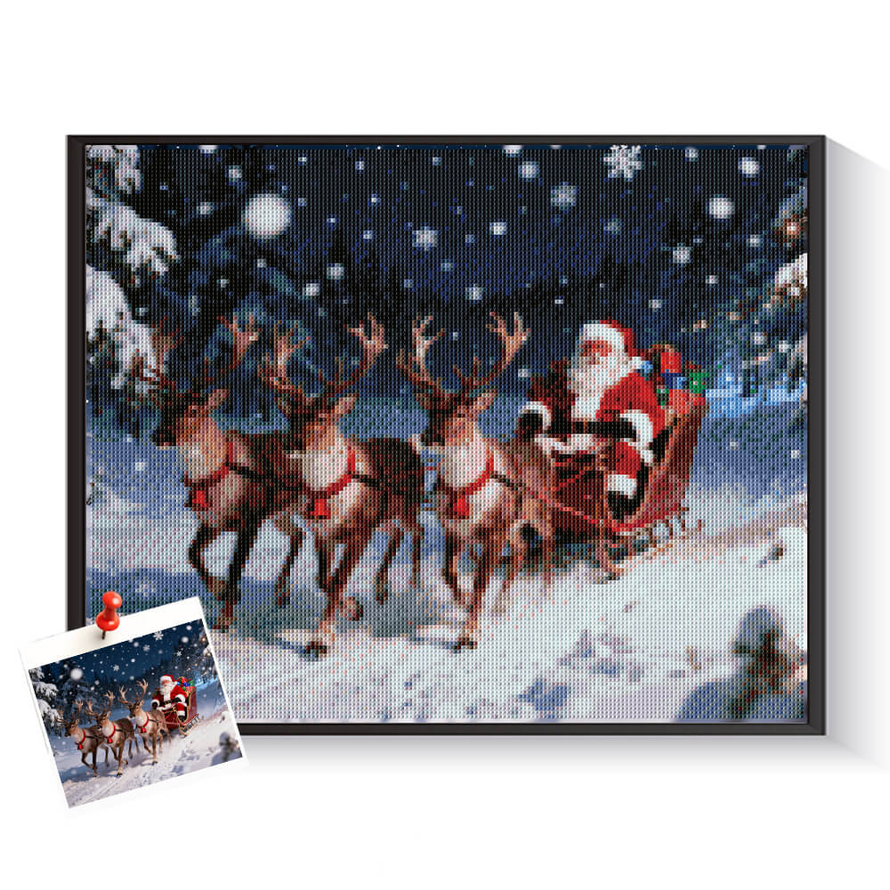 Custom Christmas sleigh diamond painting created from a holiday photo – DYCDIY