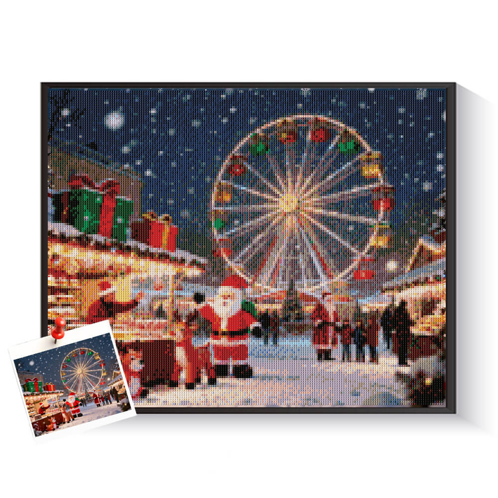 Custom Christmas market diamond painting created from a festive photo – DYCDIY
