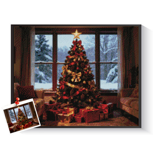 Custom Christmas tree diamond painting created from a holiday photo – DYCDIY