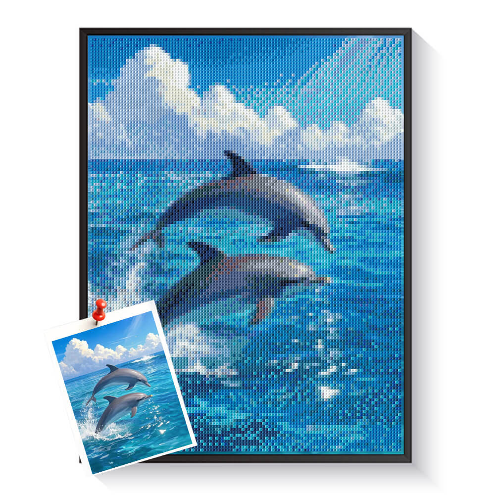 Custom dolphin diamond painting created from a marine photo – DYCDIY