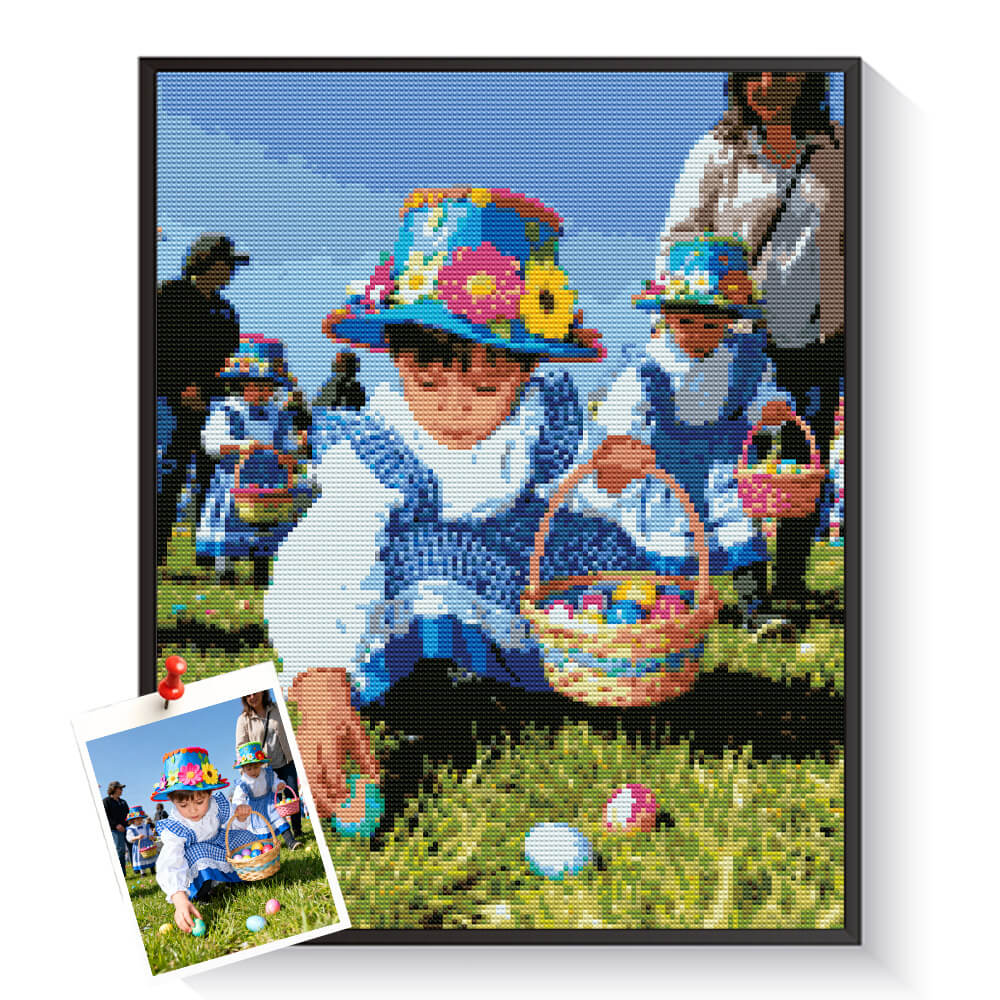 Custom Easter egg hunt diamond painting created from a holiday photo – DYCDIY