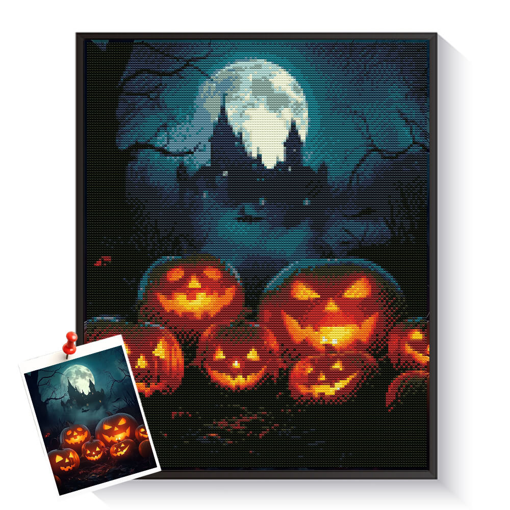Custom Halloween jack-o’-lantern diamond painting created from a spooky holiday photo – DYCDIY