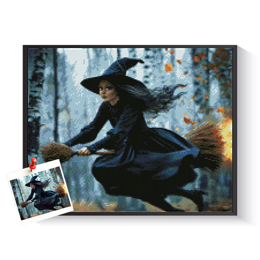 Custom Halloween witch diamond painting created from a spooky holiday photo – DYCDIY