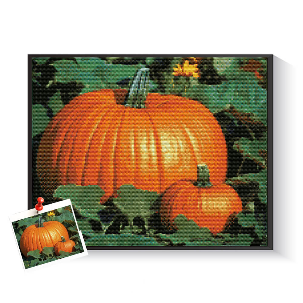 Custom pumpkin patch diamond painting created from an autumn harvest photo – DYCDIY
