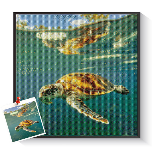 Custom sea turtle diamond painting created from a marine photo – DYCDIY