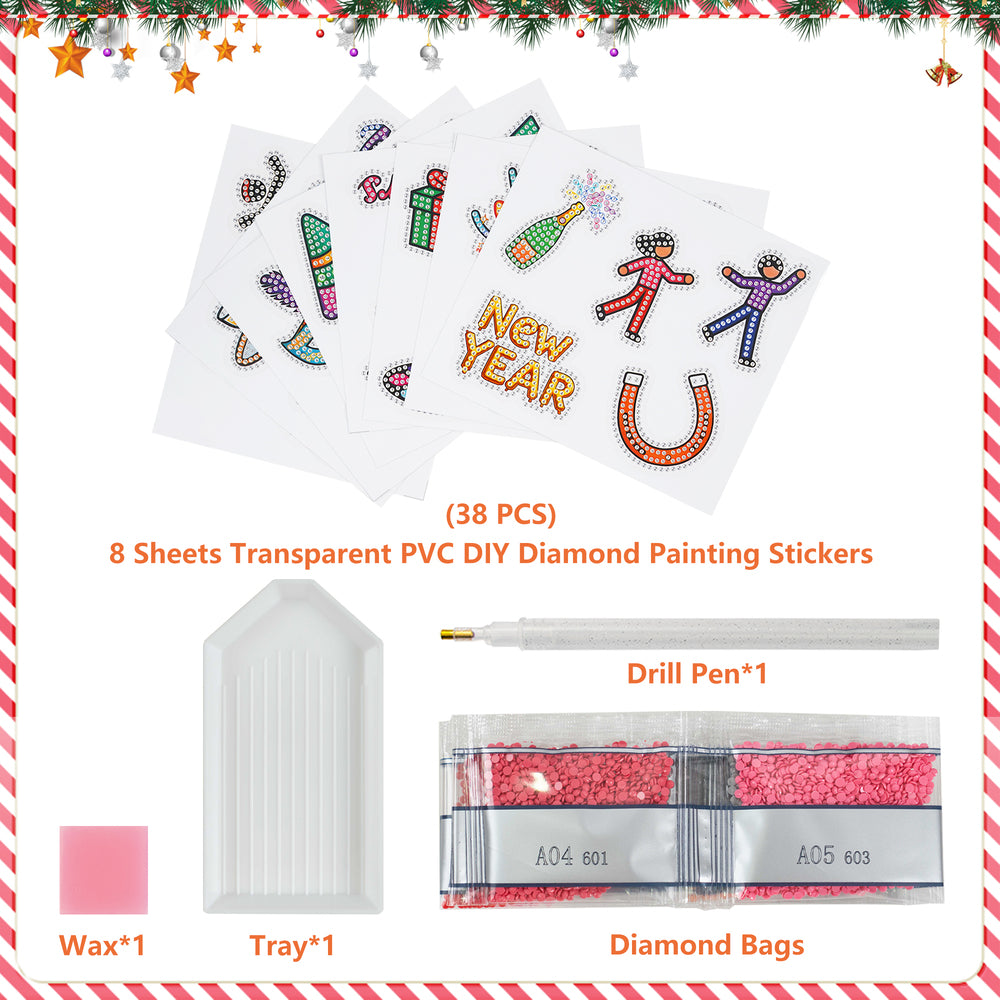 New Year Diamond Art Stickers – Glow in the Dark | 38PCs Set