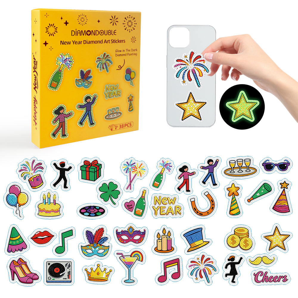 New Year Diamond Art Stickers – Glow in the Dark | 38PCs Set