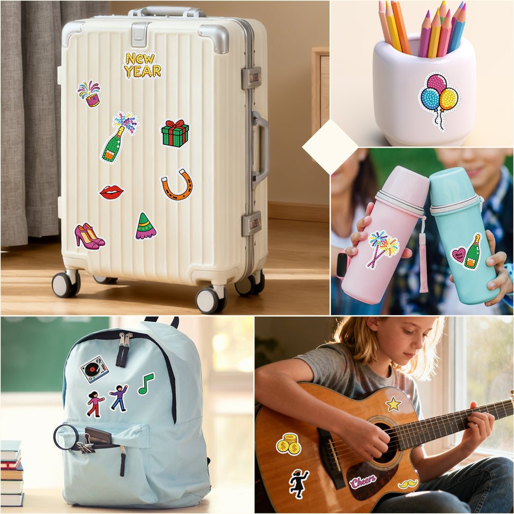 New Year Diamond Art Stickers – Glow in the Dark | 38PCs Set