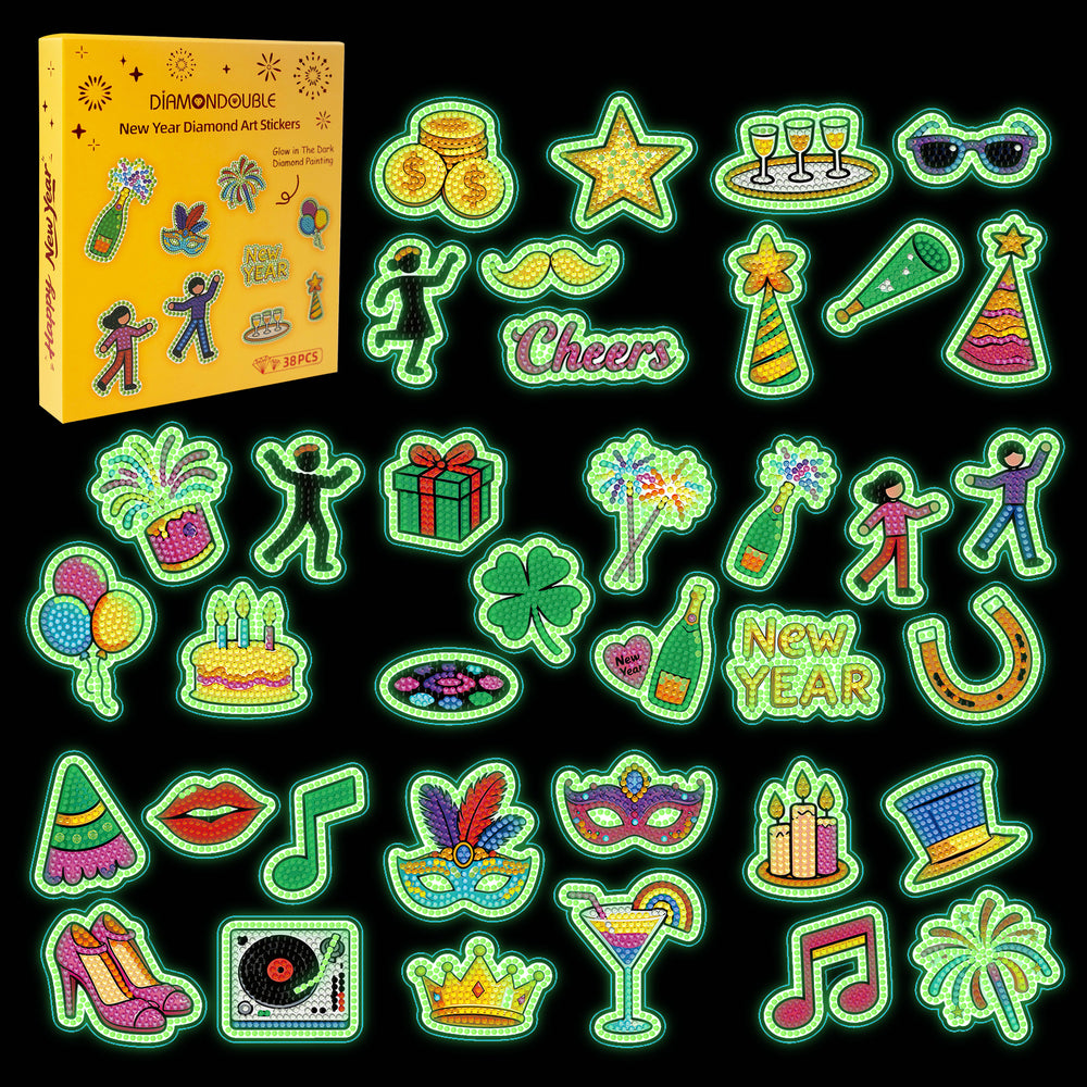 New Year Diamond Art Stickers – Glow in the Dark | 38PCs Set