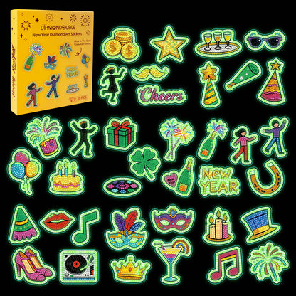 New Year Diamond Art Stickers – Glow in the Dark | 38PCs Set