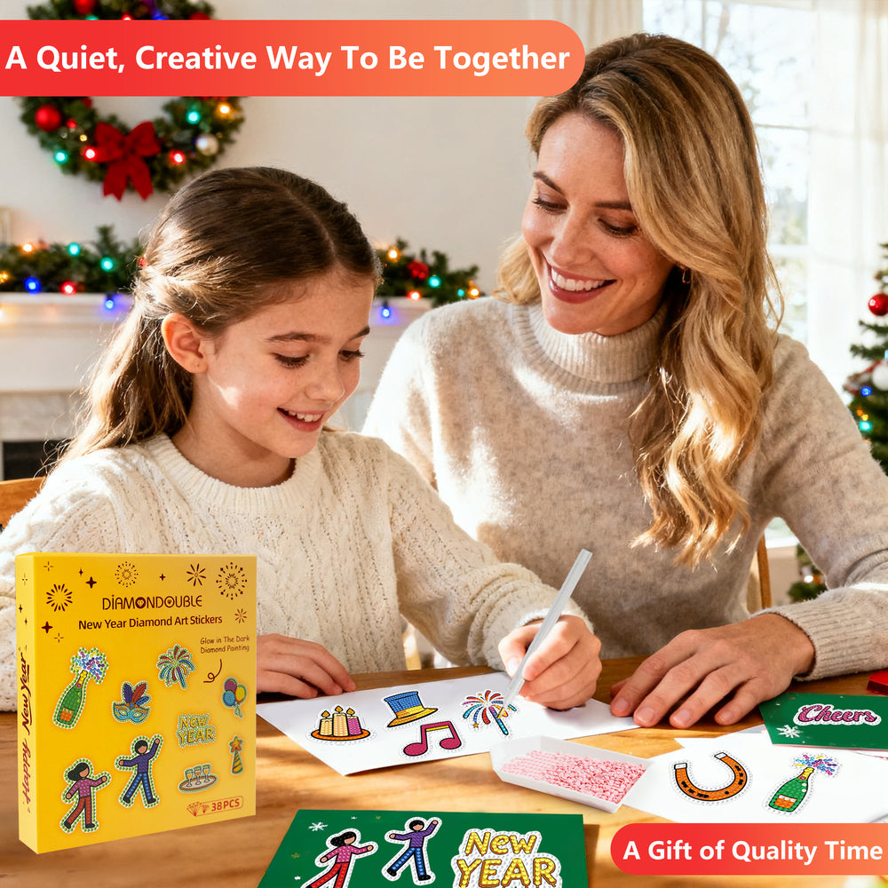 New Year Diamond Art Stickers – Glow in the Dark | 38PCs Set