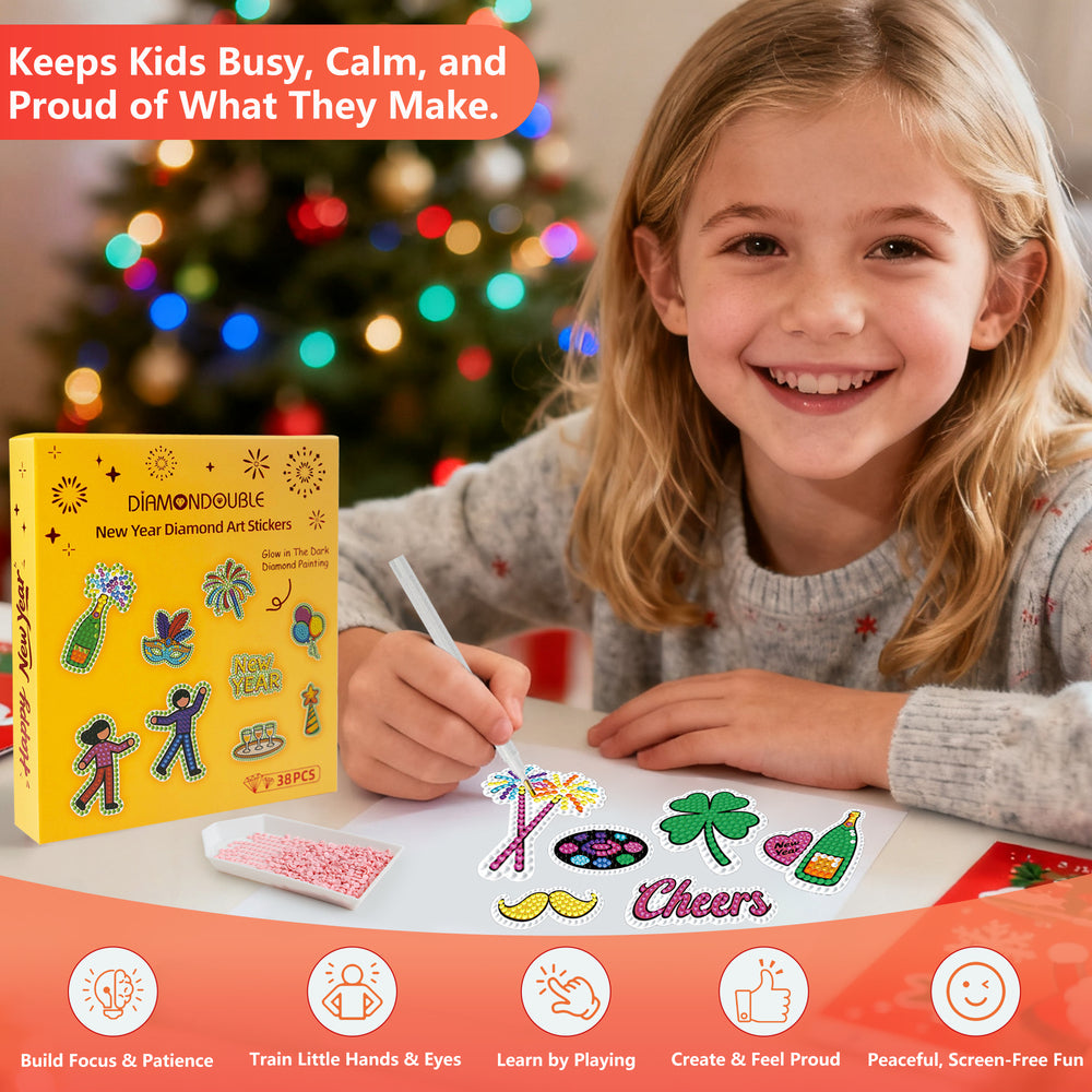 New Year Diamond Art Stickers – Glow in the Dark | 38PCs Set